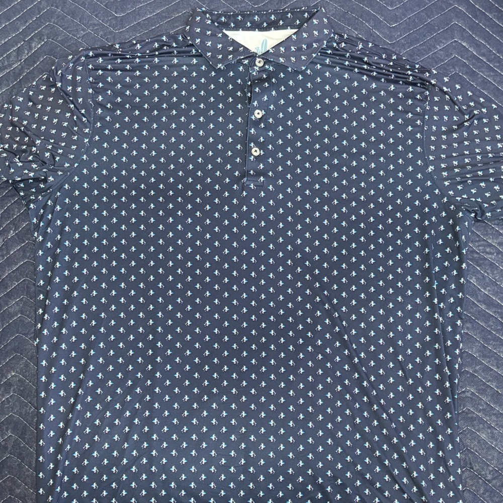 johnnie-O Navy featherweight Polo with Light Bluebird Print